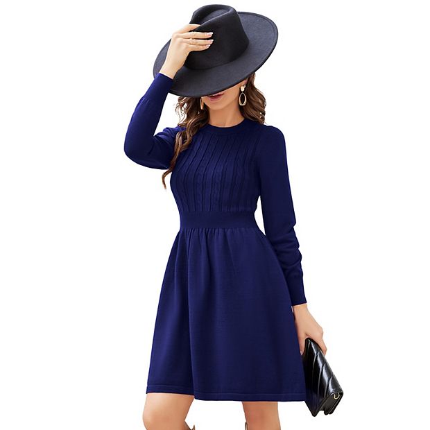 fitted lace wedding dress Atlas Ribbed Sweater Dress, Navy main image 1