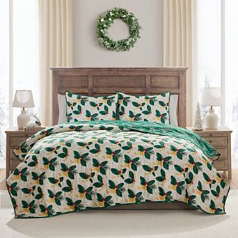 Hallmark Poinsettia Holiday 3 pc Quilt Set with Shams