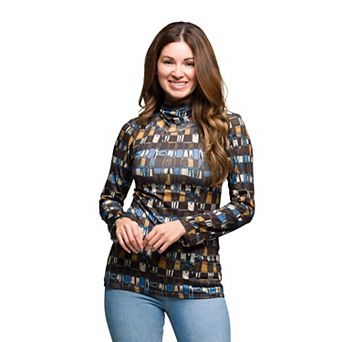 Women's 24Seven Comfort Apparel Mock Neck Long Sleeve Printed Top