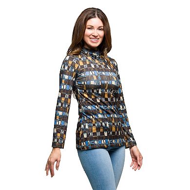 Women's 24Seven Comfort Apparel Mock Neck Long Sleeve Printed Top