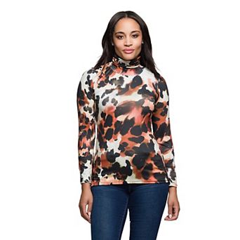 Women's 24Seven Comfort Apparel Animal Print Long Sleeve Turtleneck Top