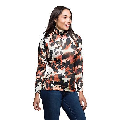 Women's 24Seven Comfort Apparel Animal Print Long Sleeve Turtleneck Top