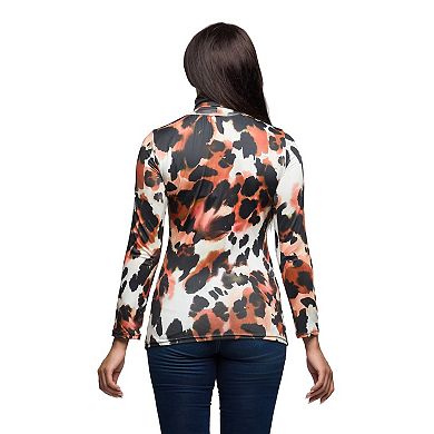 Women's 24Seven Comfort Apparel Animal Print Long Sleeve Turtleneck Top