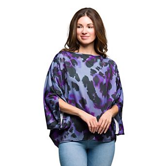 Women's 24Seven Comfort Apparel Animal Print Boat Neck Dolman Sleeve Top