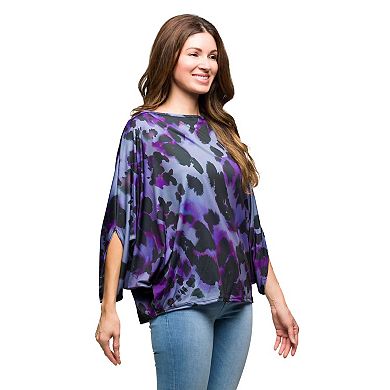 Women's 24Seven Comfort Apparel Animal Print Boat Neck Dolman Sleeve Top