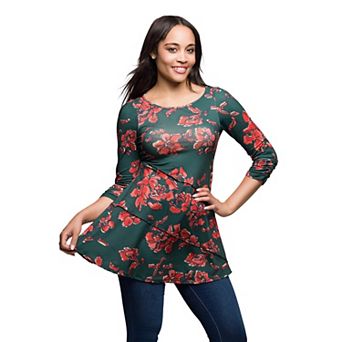 Women's 24Seven Comfort Apparel Floral Print Three Quarter Sleeve Tunic Top