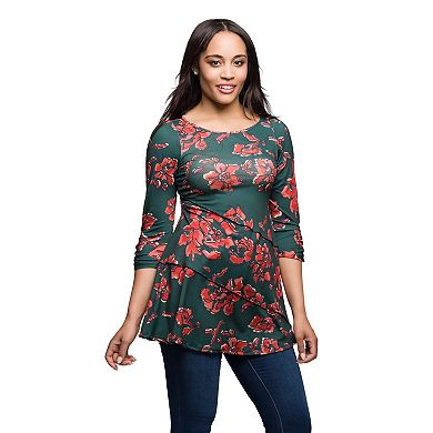 Women's 24Seven Comfort Apparel Floral Print Three Quarter Sleeve Tunic Top