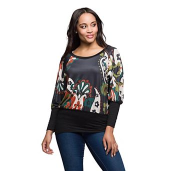 Women's 24Seven Comfort Apparel Paisley Print Dolman Sleeve Banded Top