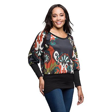 Women's 24Seven Comfort Apparel Paisley Print Dolman Sleeve Banded Top