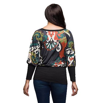 Women's 24Seven Comfort Apparel Paisley Print Dolman Sleeve Banded Top