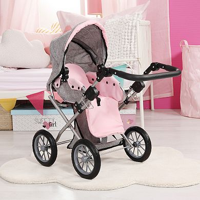 Bayer City Star Doll Pram 2-In-1 Pushchair & Stroller with Adjustable Handle