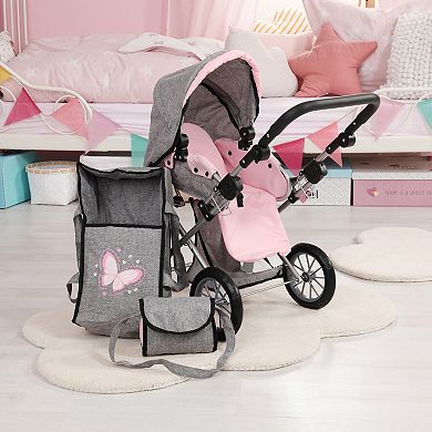 Bayer City Star Doll Pram 2-In-1 Pushchair & Stroller with Adjustable Handle