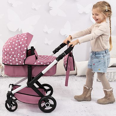 Bayer Doll Pram 2-In-1 Pushchair & Stroller with Adjustable Handle & Swivel Wheels