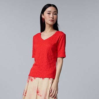 Women's Simply Vera Vera Wang V-Neck Short Sleeve Pucker Top