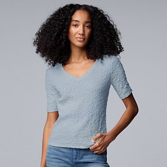 Petite Simply Vera Vera Wang V-Neck Short Sleeve Pucker Top