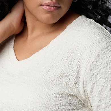 Plus Size Simply Vera Vera Wang V-Neck Short Sleeve Pucker Top
