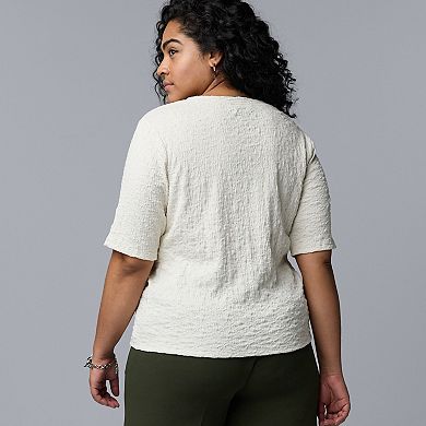 Plus Size Simply Vera Vera Wang V-Neck Short Sleeve Pucker Top