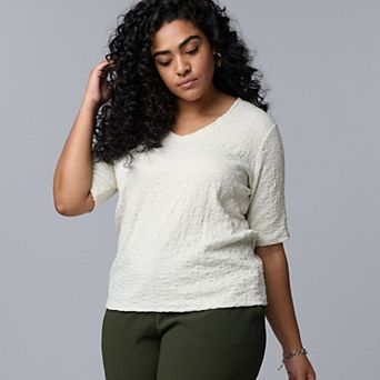 Plus Size Simply Vera Vera Wang V-Neck Short Sleeve Pucker Top