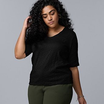 Plus Size Simply Vera Vera Wang V-Neck Short Sleeve Pucker Top