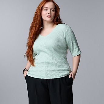 Plus Size Simply Vera Vera Wang V-Neck Short Sleeve Pucker Top