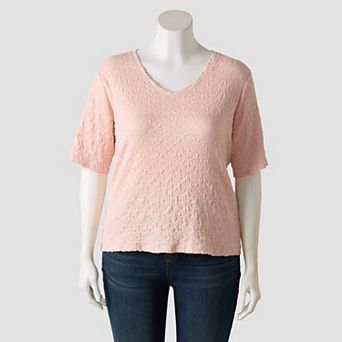 Plus Size Simply Vera Vera Wang V-Neck Short Sleeve Pucker Top