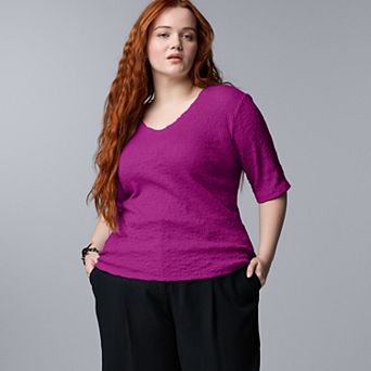 Plus Size Simply Vera Vera Wang V-Neck Short Sleeve Pucker Top