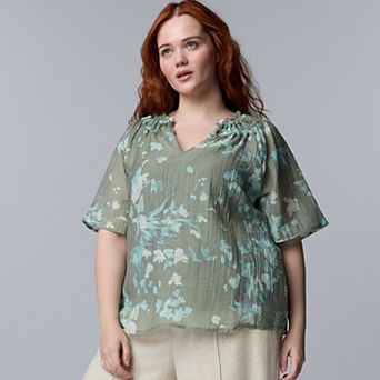 Plus Size Simply Vera Vera Wang Flutter Sleeve Blouse