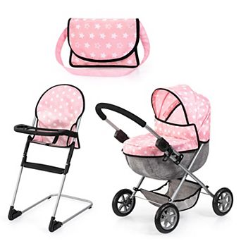 Bayer 3 pc Doll Accessory Set with Folding Pram, Highchair & Shoulder Bag