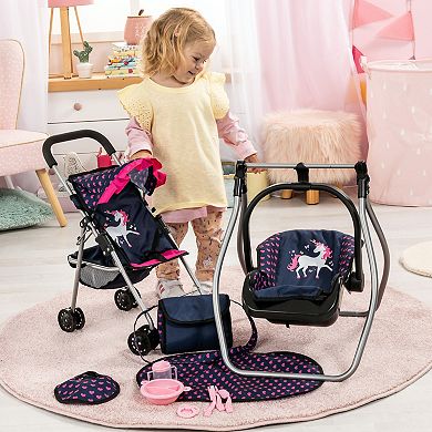 Bayer 11-pc. Stroller Set with Swing, Bag, Changing Mat & Feeding Accessories for Dolls