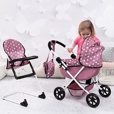 Bayer 3-pc. Folding Pram, Highchair & Shoulder Bag Accessory Set for Dolls