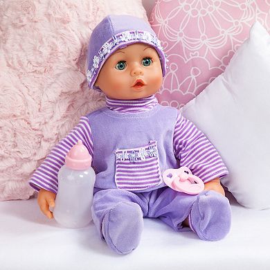 Bayer First Words Baby Soft Body Doll with Realistic Sounds & Accessories