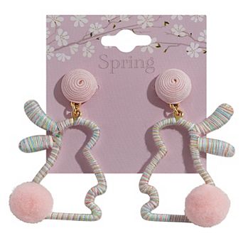 Gold Tone Pink Pom Tail Bunny Post Earrings