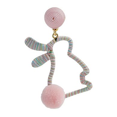 Gold Tone Pink Pom Tail Bunny Post Earrings