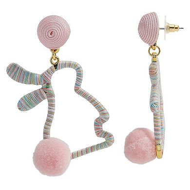 Gold Tone Pink Pom Tail Bunny Post Earrings