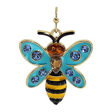 Gold Tone Blue Bee Wing Earrings
