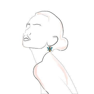 Gold Tone Blue Bee Wing Earrings