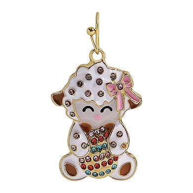 Gold Tone Baby Lamb Holding Egg Earrings
