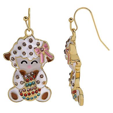 Gold Tone Baby Lamb Holding Egg Earrings