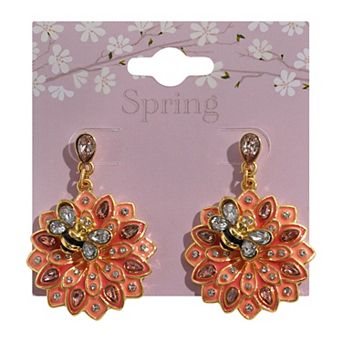 Gold Tone Peach Bee Teardrop Earrings