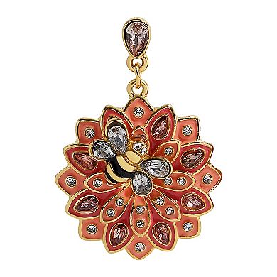 Gold Tone Peach Bee Teardrop Earrings