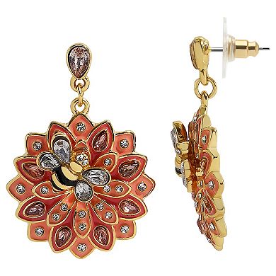 Gold Tone Peach Bee Teardrop Earrings