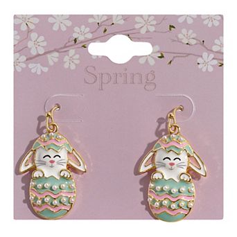 Gold Tone Floppy-Ear Bunny in Egg Earrings