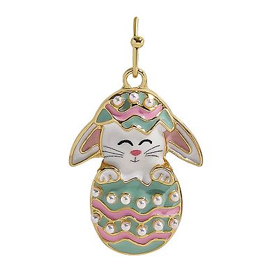 Gold Tone Floppy-Ear Bunny in Egg Earrings