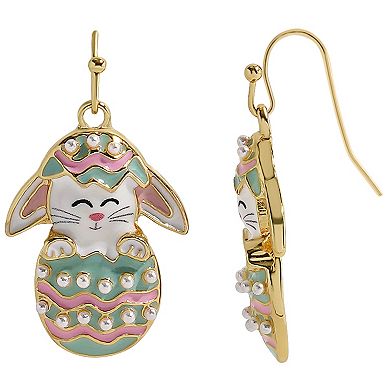 Gold Tone Floppy-Ear Bunny in Egg Earrings