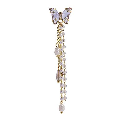 Gold Tone and Beaded Linear Butterfly Earrings
