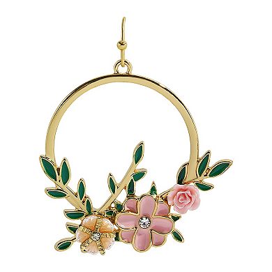 Gold Tone Enamel Flower Drop Earrings