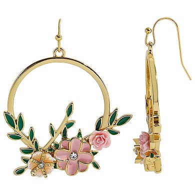 Gold Tone Enamel Flower Drop Earrings