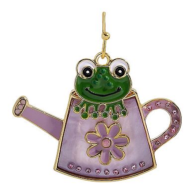 Gold Tone Frog in Watering Can Earrings