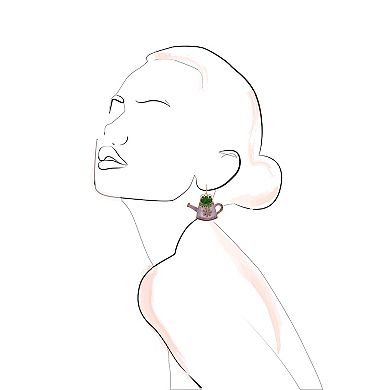 Gold Tone Frog in Watering Can Earrings