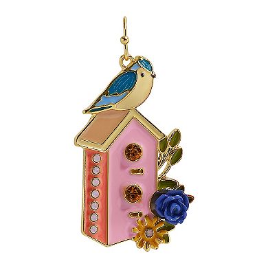 Gold Tone Bird on House Earrings